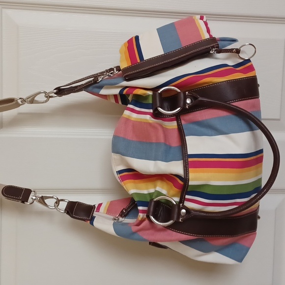 Giani Bernini Handbags - Giani Bernini Multi Color Stripe Satchel Bag with Mini Wristlet